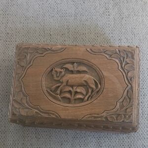 Hand Carved Puzzle Wooden Jewelry Box with Lion Design Bought In Iraq